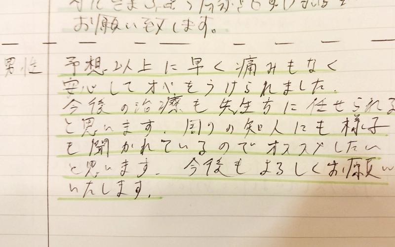 インプラント治療に対する患者様の声